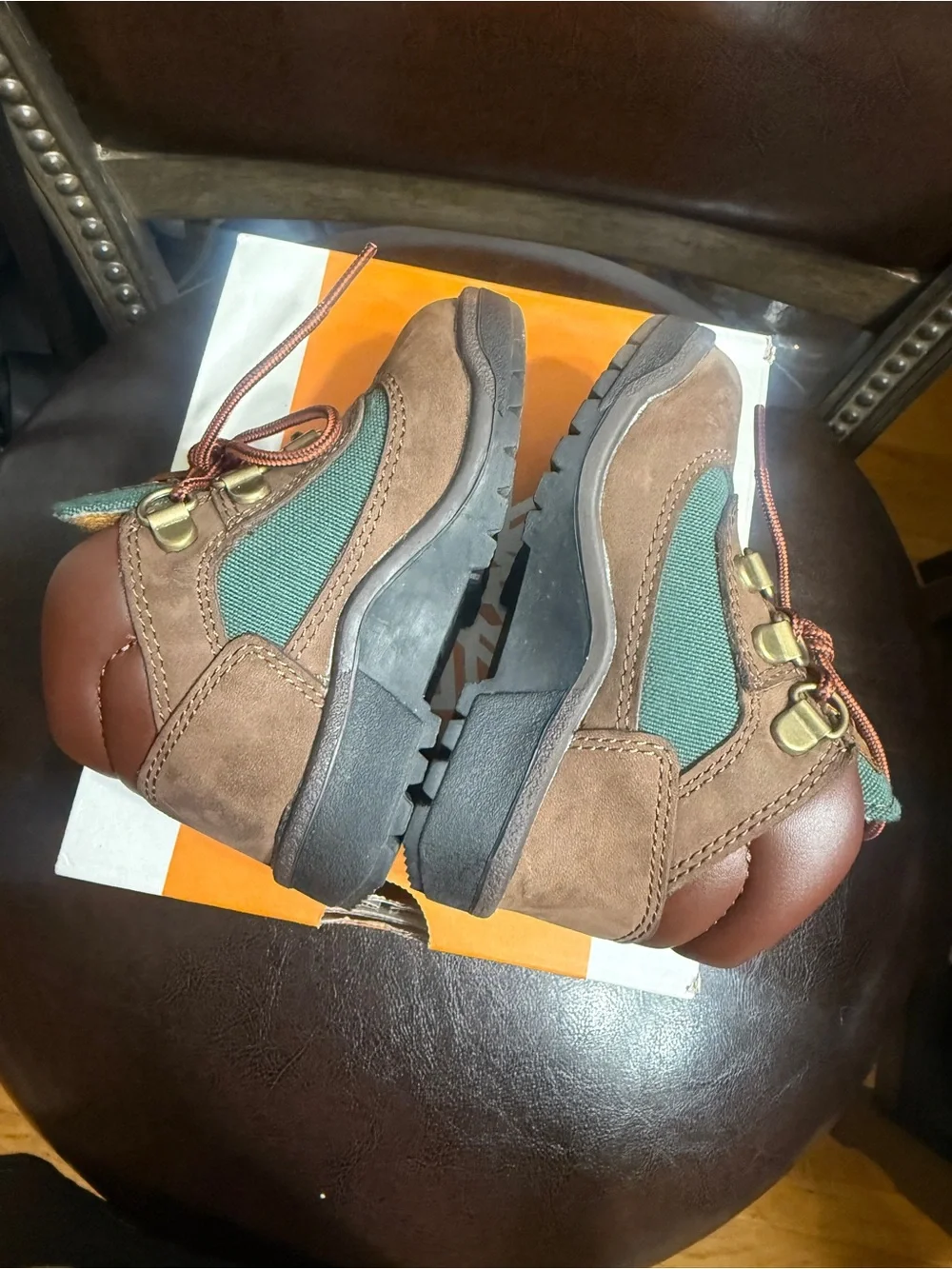Timberland Kids Brown and Green Leather Trail Boots
